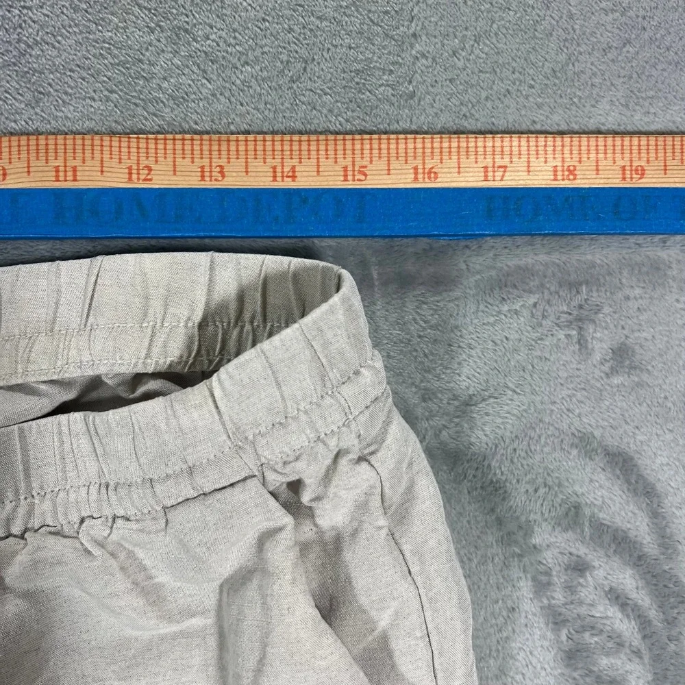 H&M Linen Blend Pants Womens Medium Beige Relaxed Drawstring Wide Leg